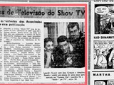 Matéria do jornal Diário da Noite, de 1956, falando dos escolhidos para a entrega do prêmio Revista Show TV aos melhores da televisão, no ano de 1956. Waldir Calmon ganhou como "Instrumentista" e o programa Ritmos S. Simon foi classificado e concorreu com outros oito em sua categoria.